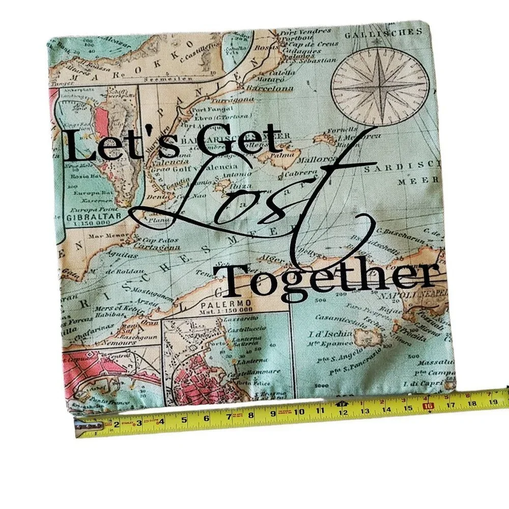 Smilyard World Map Pillow Cover Lets Get Lost Together
